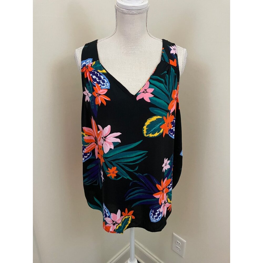 Old Navy Black Tank Multicolor Floral Print Size Large